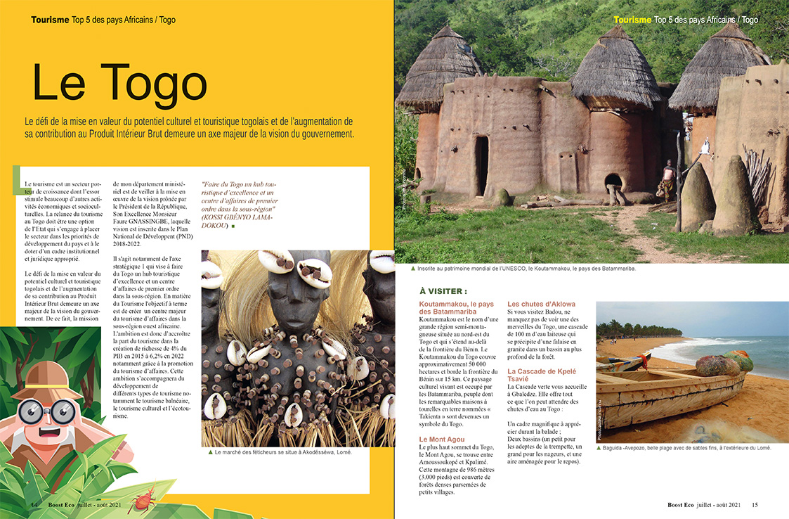 Le Togo, Boost Eco magazine juillet-août 2021 pages 14-15