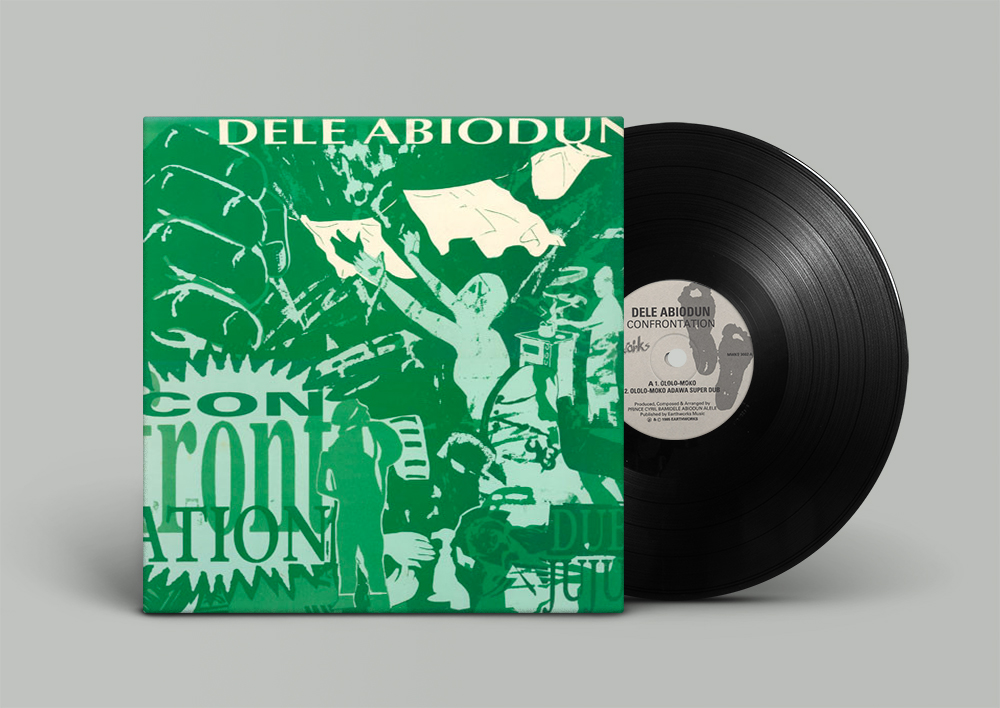 Dele Abiodun - Confrontation - Earthworks Records Logo and Label design Babatunde Banjoko