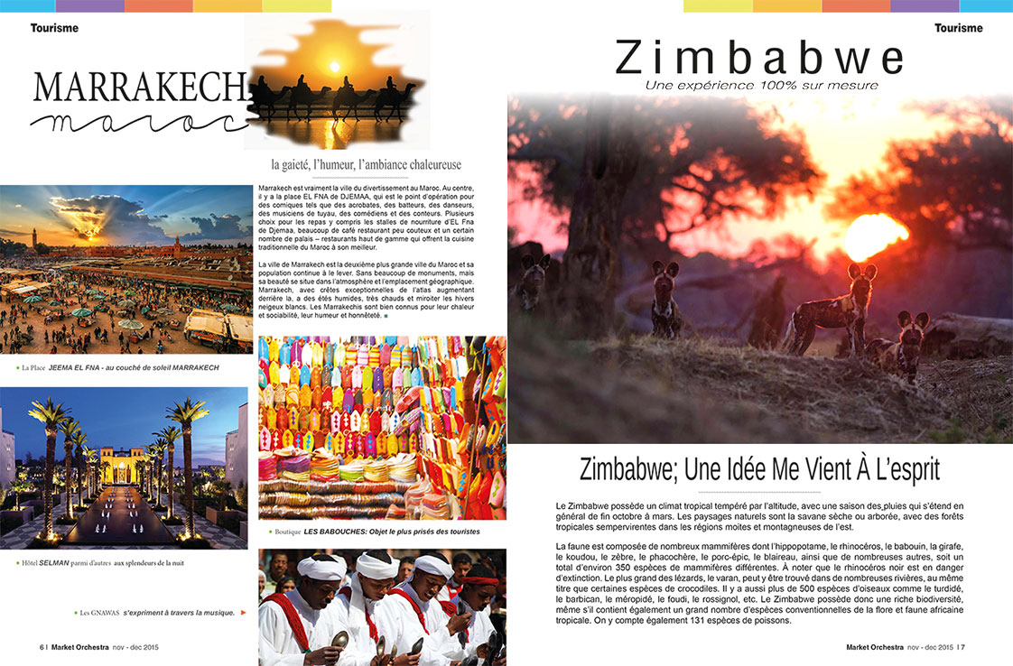 pages 6 et 7 Tourisme: Marrackech Maroc / Zimbabwe