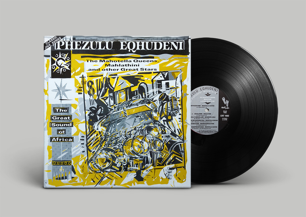 Phezulu Eqhudeni - The Mahotella Queens, Mahlathini... - Earthworks Records Logo and Label design Babatunde Banjoko